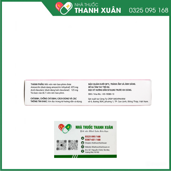 Thuốc Claminat 1g Imexpharm điều trị nhiễm khuẩn